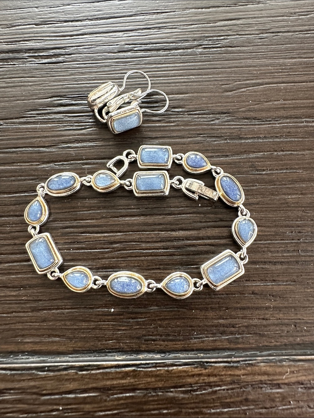 Liz Claiborne Blue Stone Link Bracelet and Earrings Set